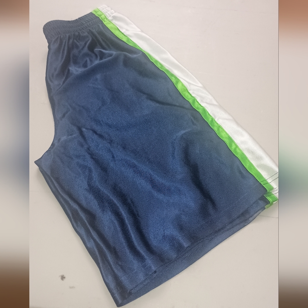 Boys Navy Blue and Green Athletic Shorts